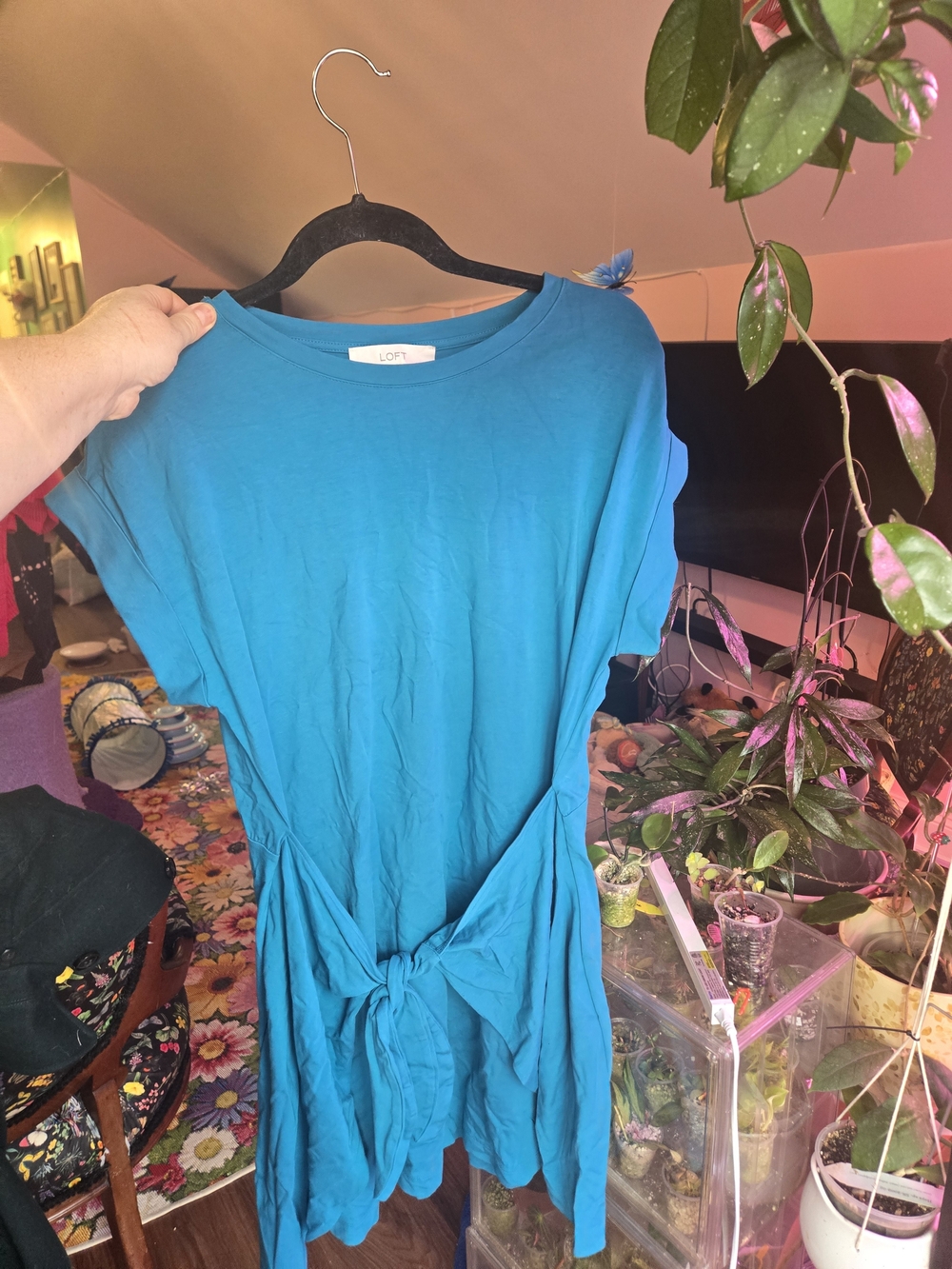 LOFT Teal Blue Short-Sleeve Tie-Front Top L Great With Boots And A Cardigan